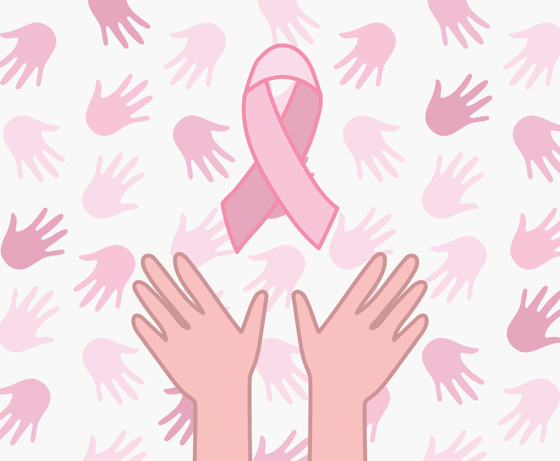 Breast Cancer Ribbon And Hands