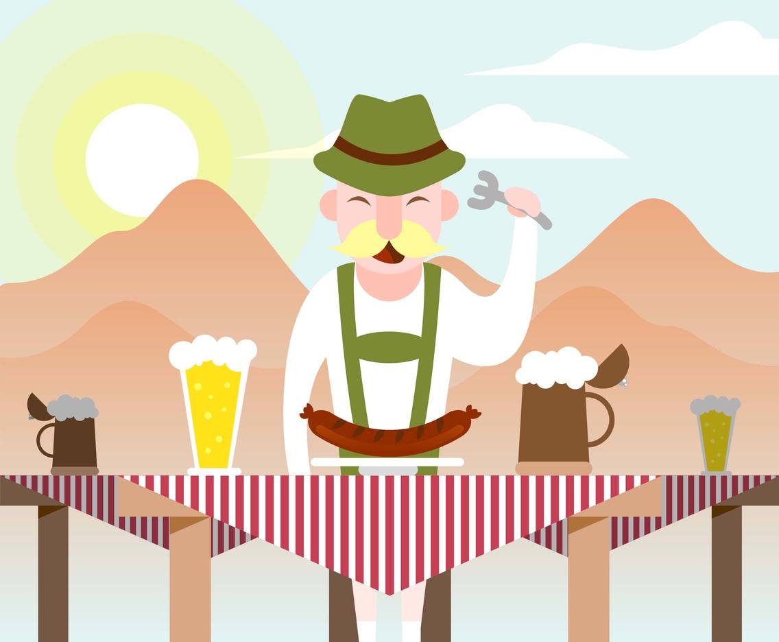Bavarian Food Man Landscape Vector