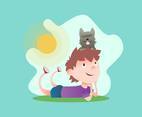 Boy And His Dog Illustration Vector #3