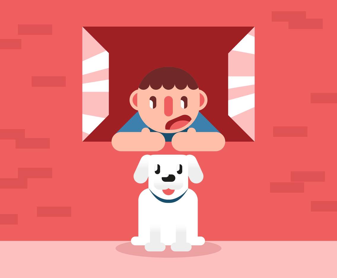 Boy And His Dog Illustration Vector #4