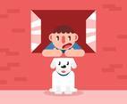 Boy And His Dog Illustration Vector #4