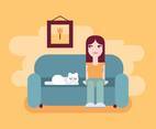 Girl And Her Cat Illustration Vector #2