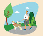 Morning Walk with the Dog Vector