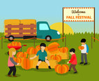Kids and Pumpkins in Fall Festival Vector