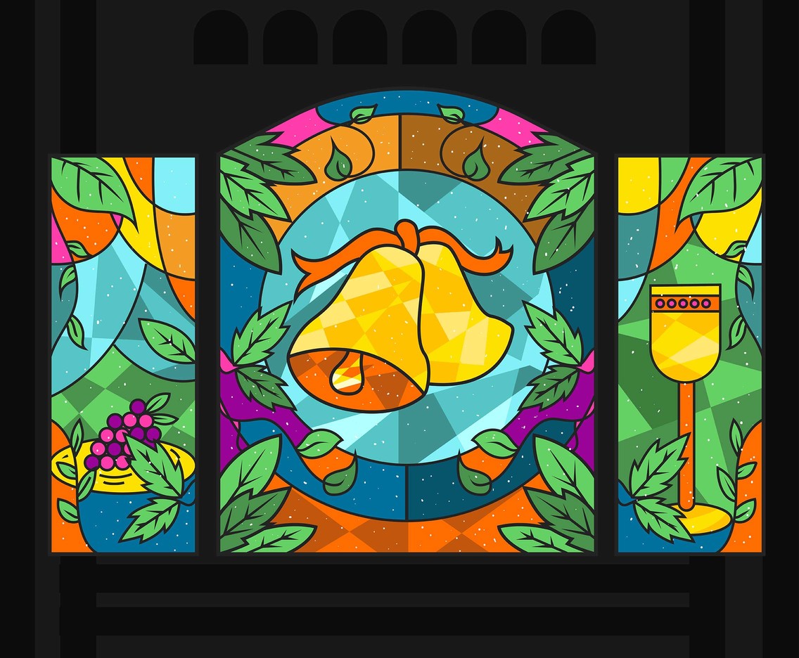 Colorful stained glass window set on black Vector Image