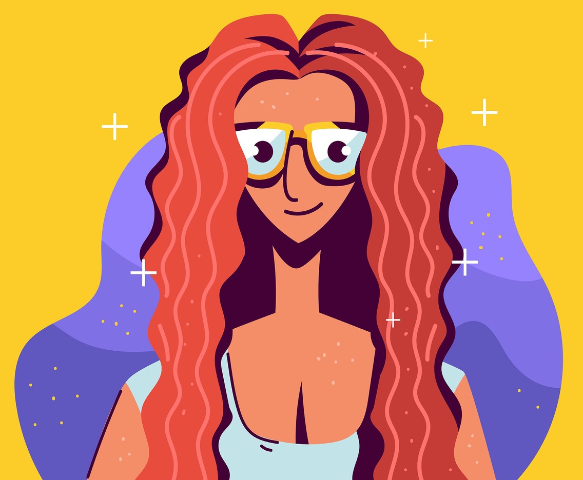 Girl With Wavy Hair And Glasses