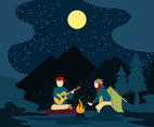 Play Music around Campfire Vector