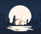 Music Around Campfire Illustration Vector