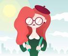 Girl With Wavy Hair And Glasses Illustration Vector