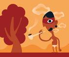 Indigenous People Smoking Pipe Illustration Vector
