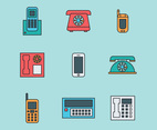 Set Of Outlined Telephones From All The Periods