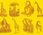 Old Style Drawing Giraffes