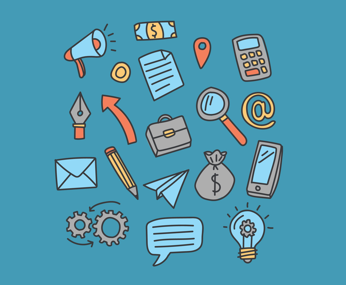 Doodled Elements Of Marketing & Business