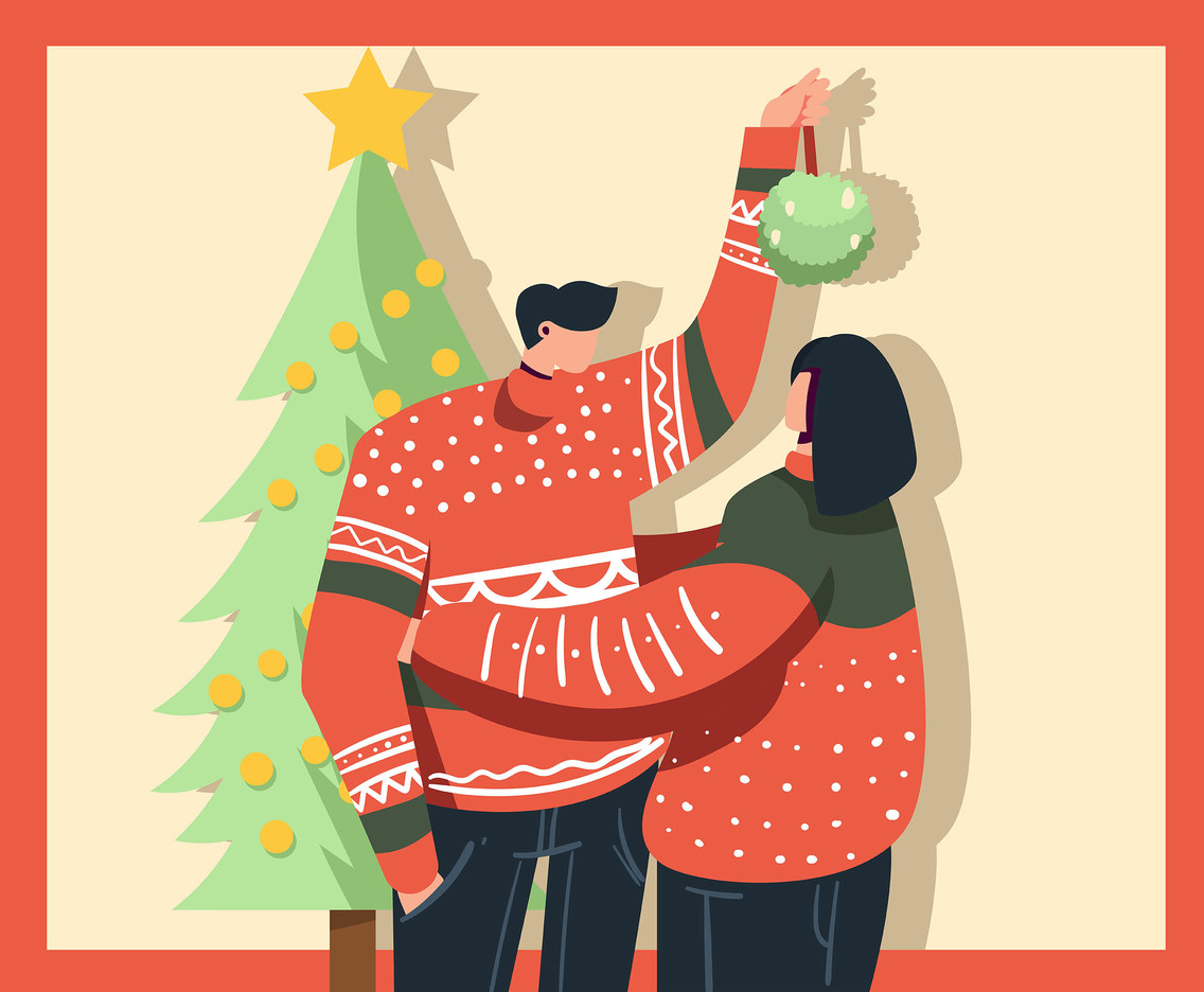 Couple Standing under Mistletoe