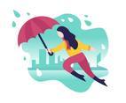 Girl Holding Umbrella Flat Illustration Vector