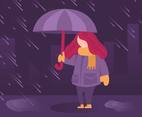 Girl Holding Umbrella Illustration Vector