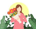 Cute Girl with Flower Vector