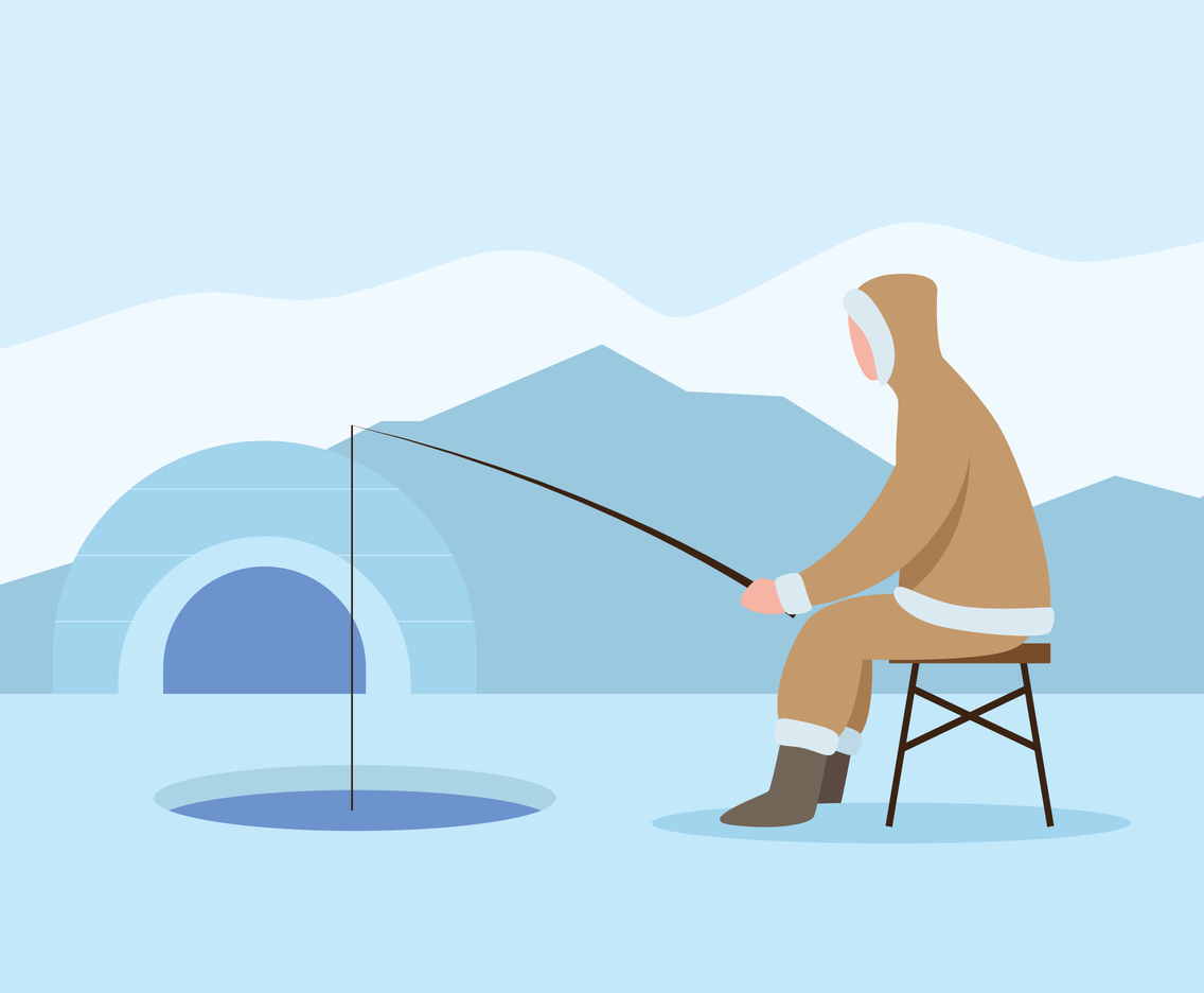 Download Eskimo Fishing On Ice Vector Art & Graphics | freevector.com