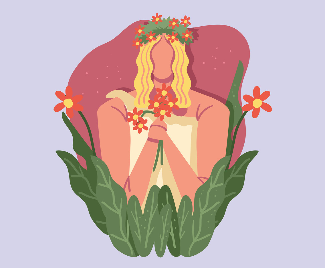 Girl with Flowers and Flower Crown