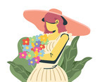 Girl with Flowers in Sun Hat