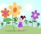 Girl With Flowers Illustration Vector #2