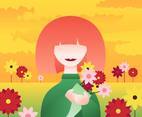 Girl With Flowers Illustration Vector