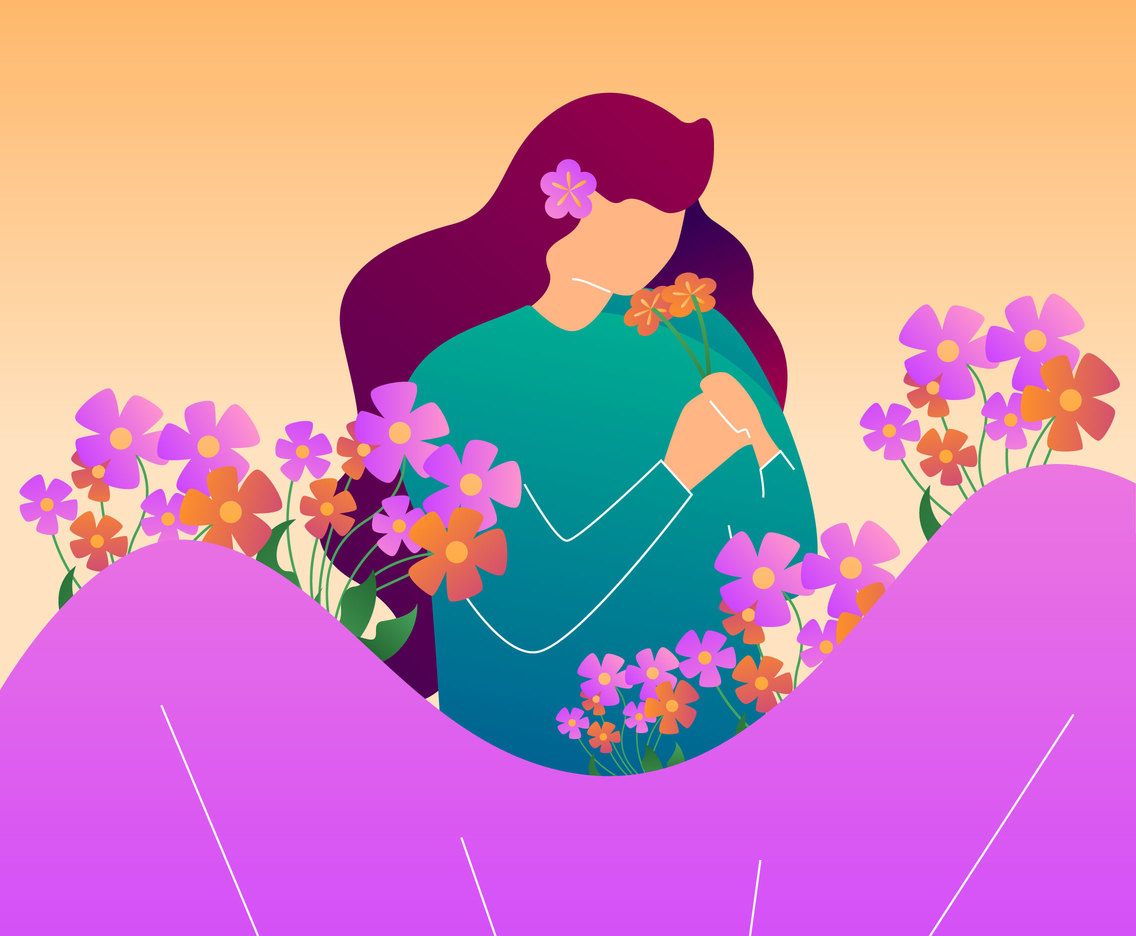 Cute Girl With Flowers Vectors
