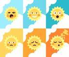 Sun Element Set Emojis Illustrations Vector