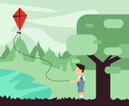 People Flying A Kite Illustration Vector