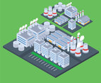 Set of Isometric Industrial Buildings on Map