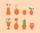 Flat Set Of Flowers On Vases
