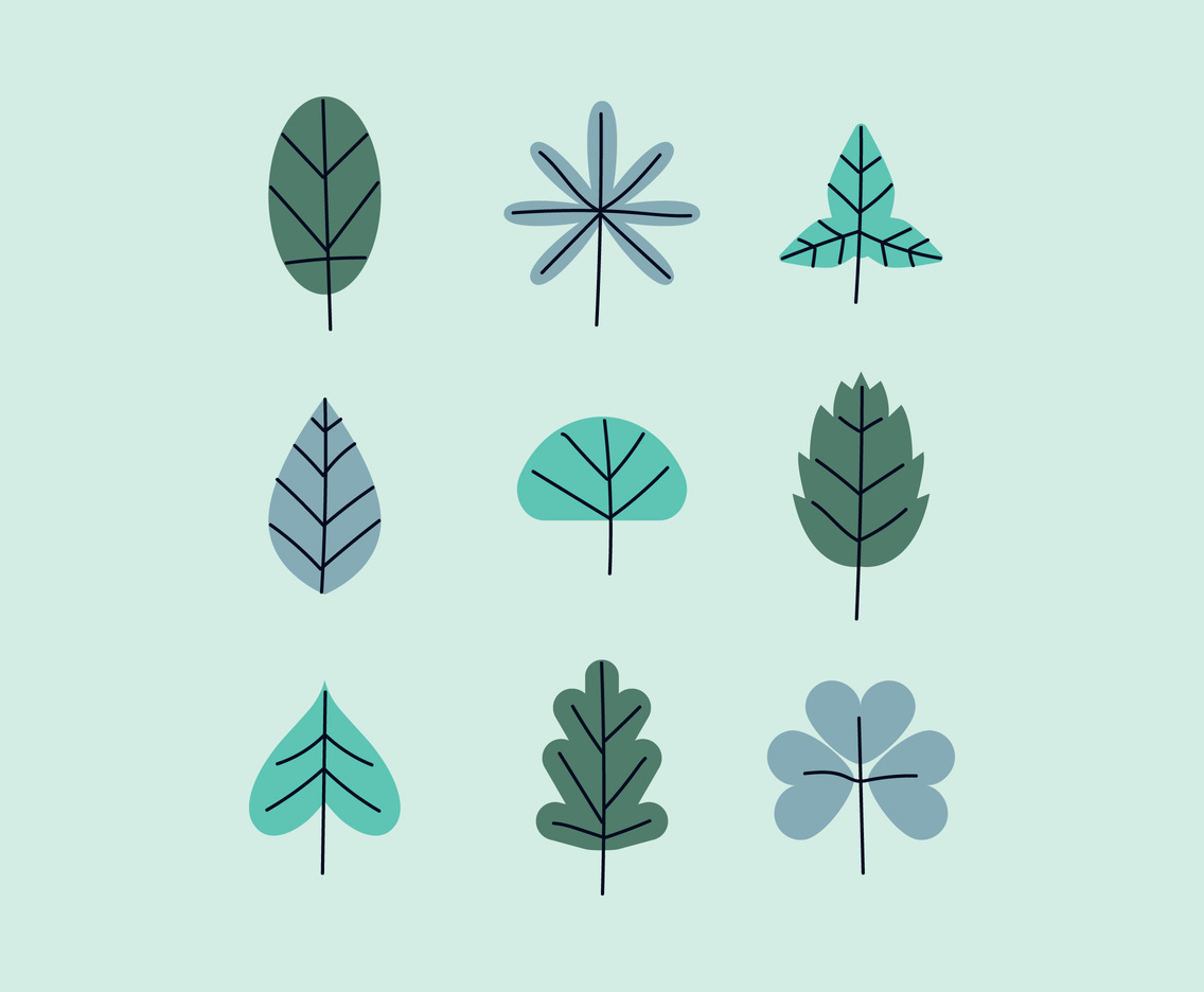 Blueish And Greenish Leaves Set