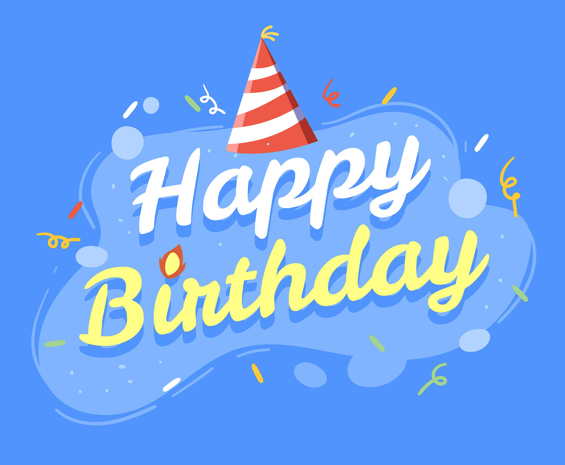 Happy Birthday Typography on Blue Background