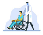 Healthcare Character with Doctor and Patient in Wheelchair