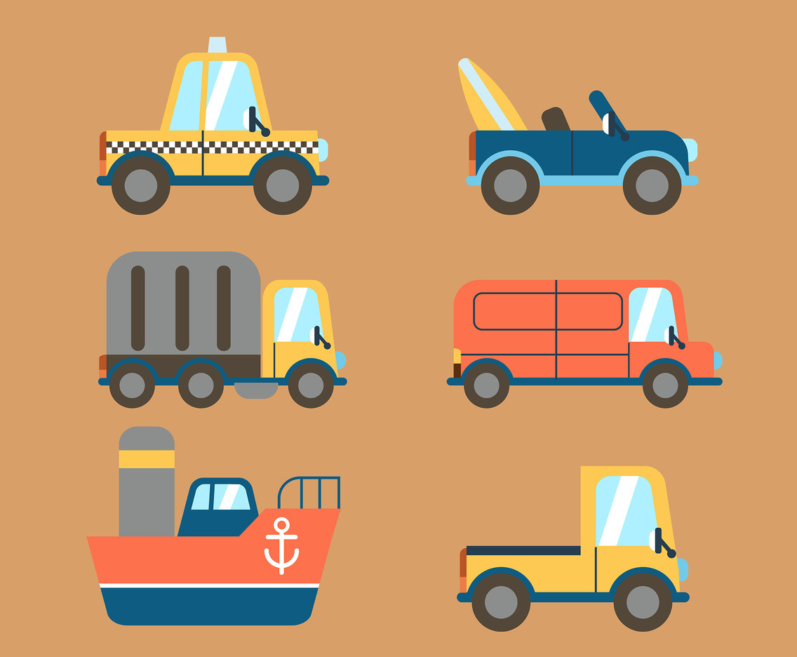 Transportation Clipart Set in Flat Style