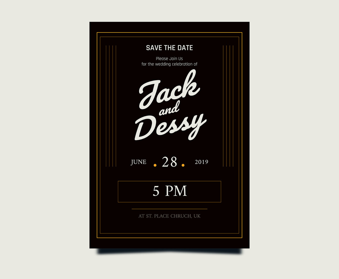 Black Wedding Invitation Card Vector Art & Graphics