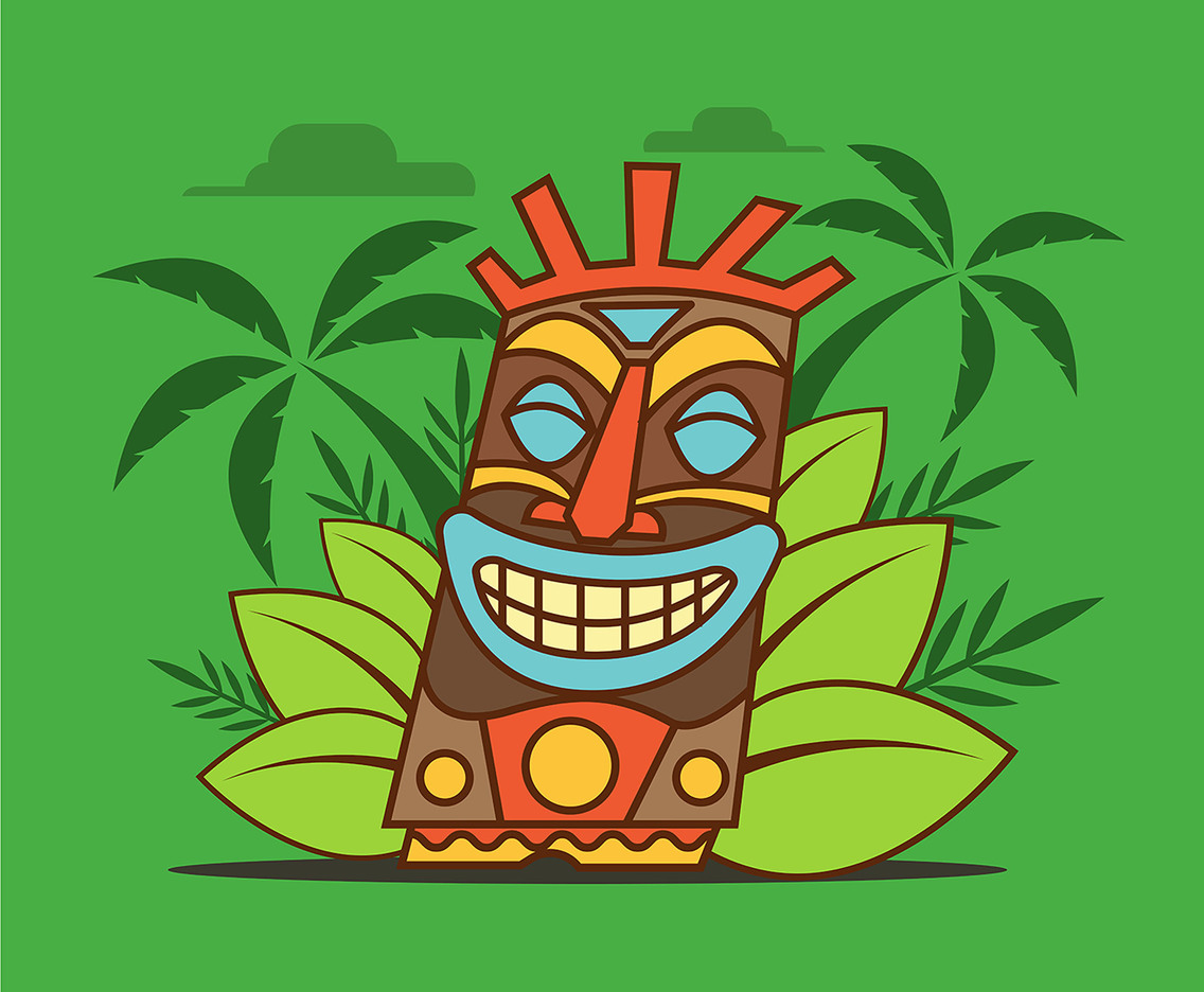 Tiki Tribal Mask on Green Background
