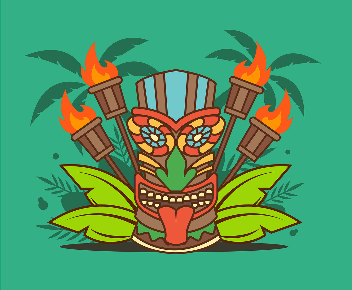Tiki Tribal Mask and Torches