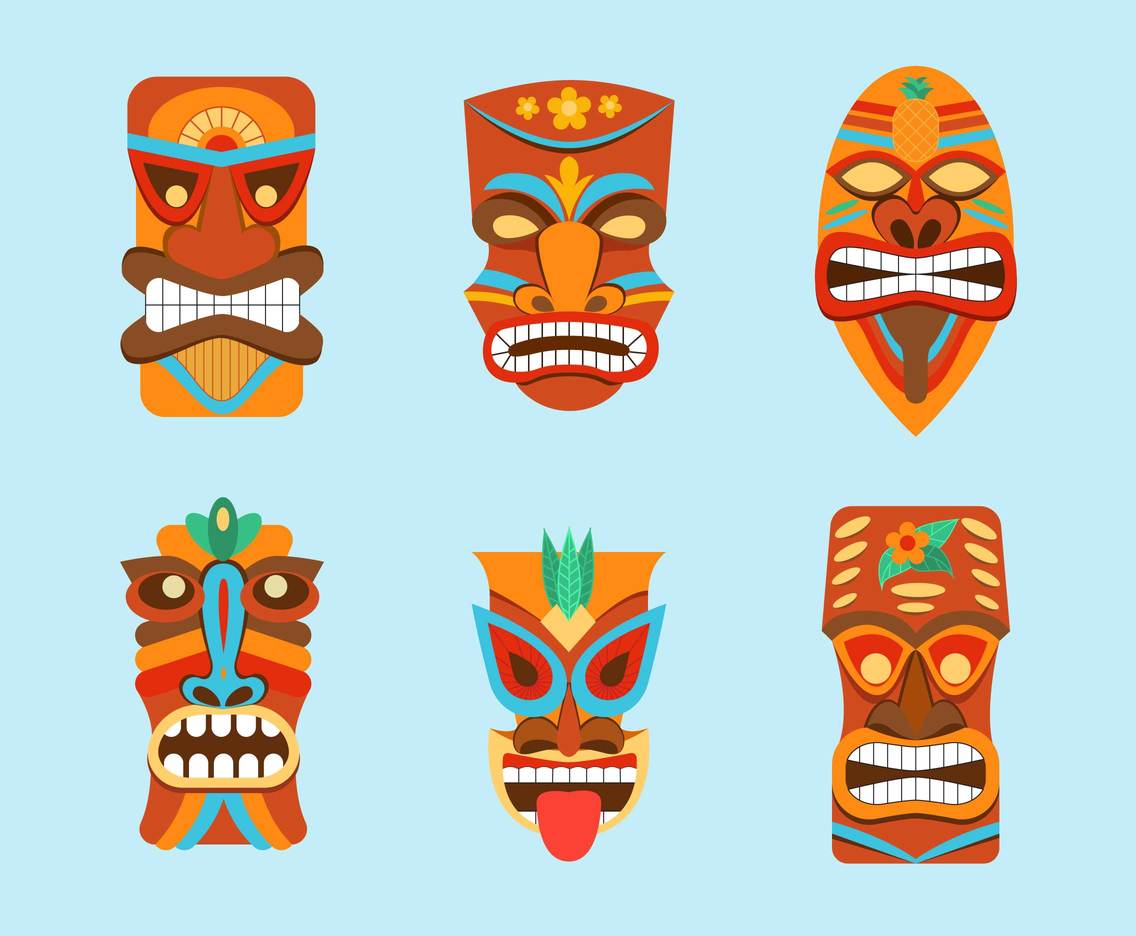 Tiki Ethnic Masks Vector