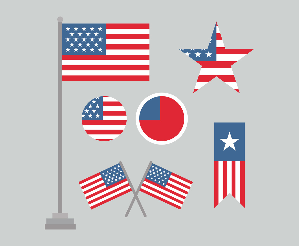 Flat American Flags Set