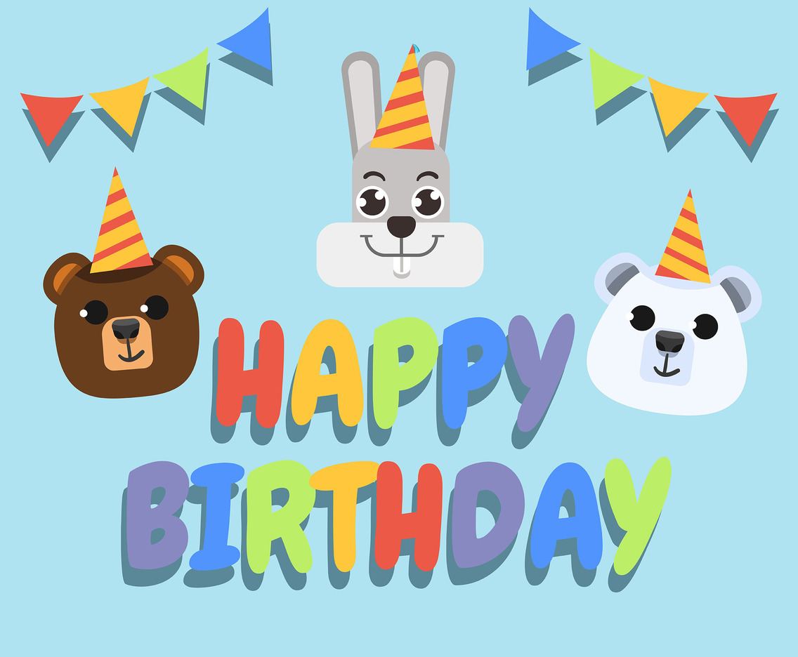 Happy Birthday Animal Bear Rabbit and Koala