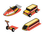 Isometric Transportation Clip Art Set in Thick Lines
