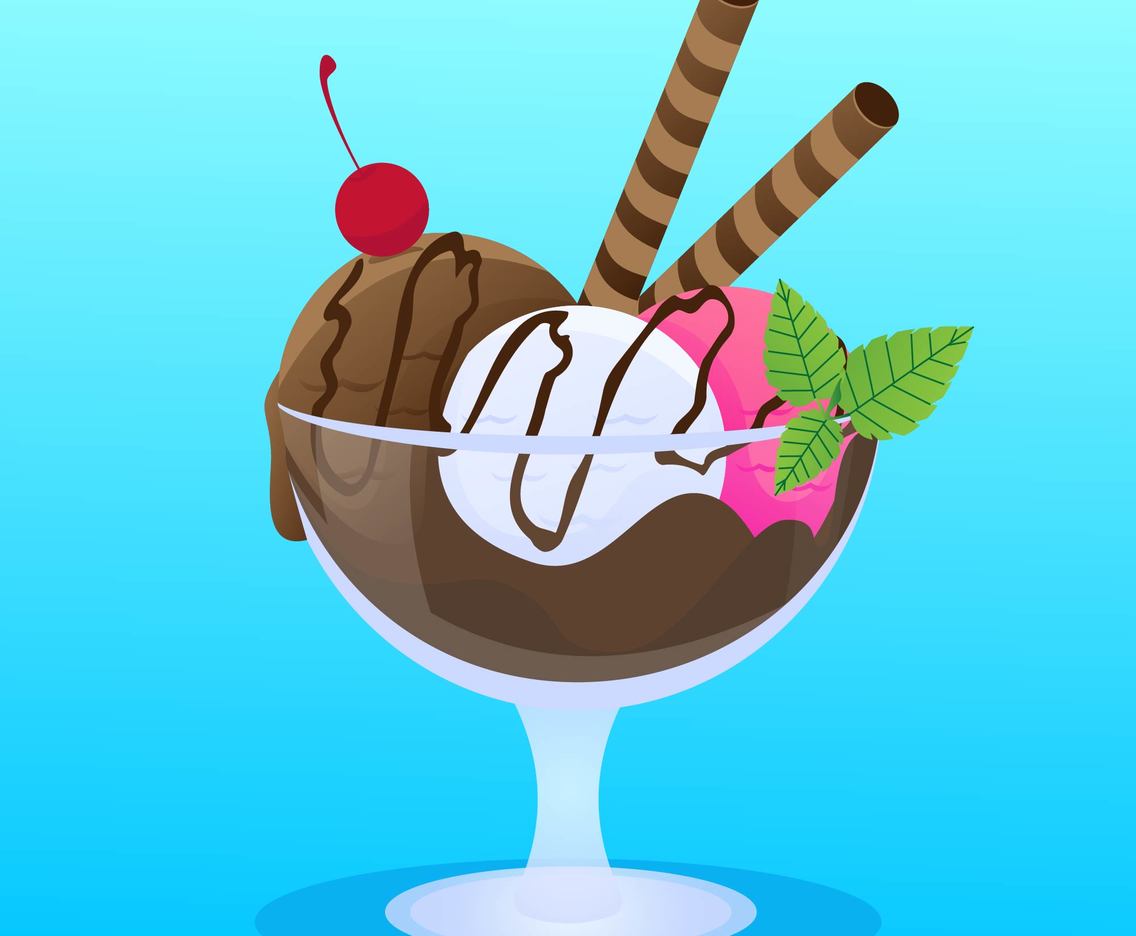 Sundae Ice Cream With Chocolate Vanilla and Strawberry Flavours	