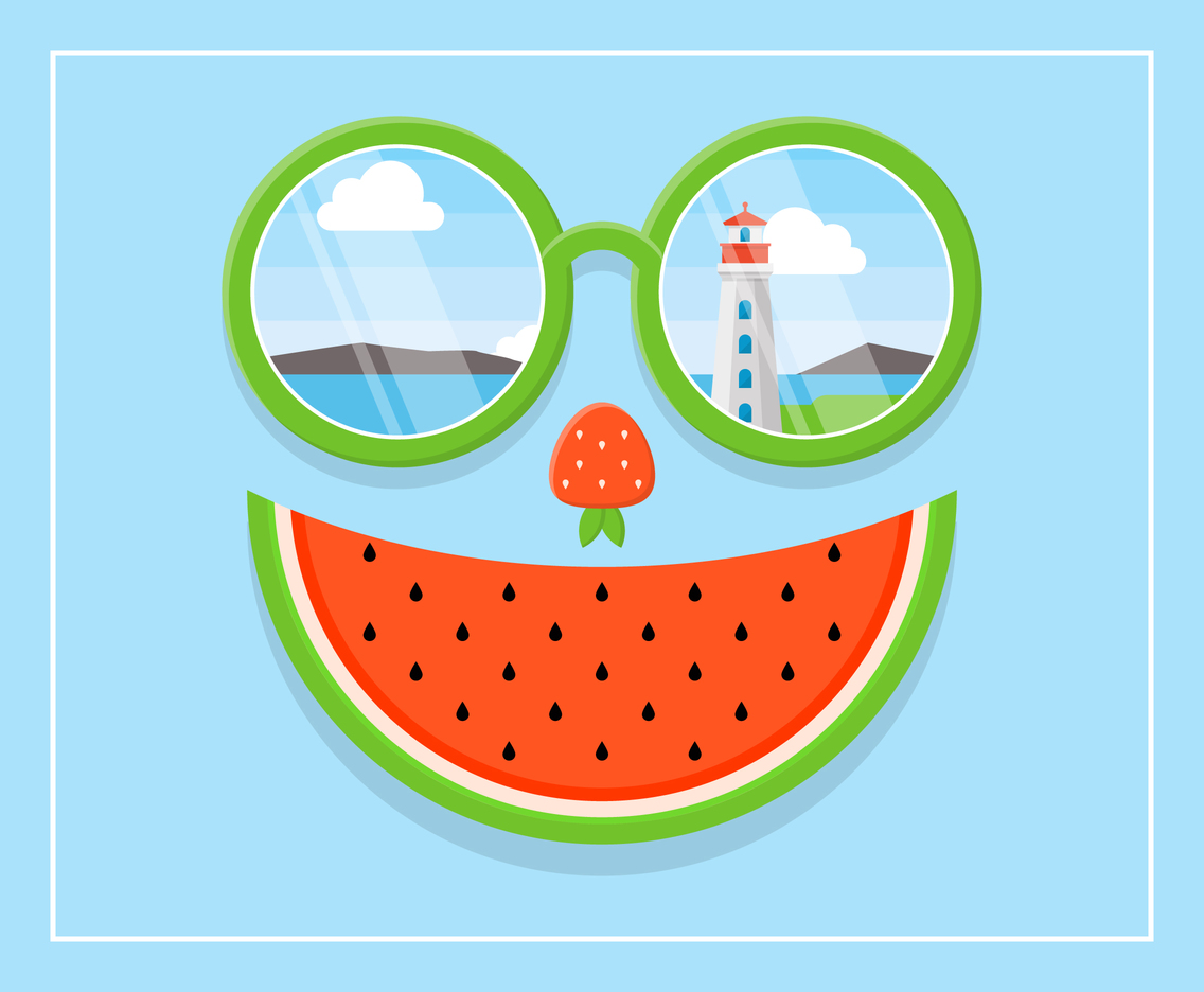 Summer Foods Face with View on The Eyeglass	