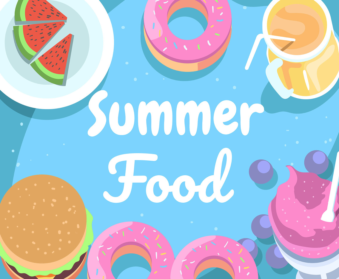 Summer Food on Blue Background
