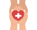 Two hands holding a heart with cross symbol