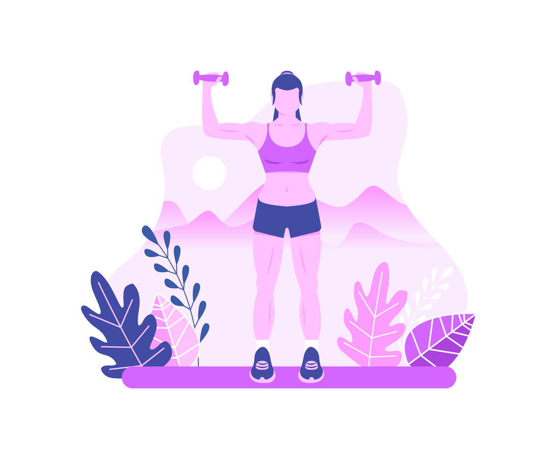 Woman Exercising Outside with Weights 