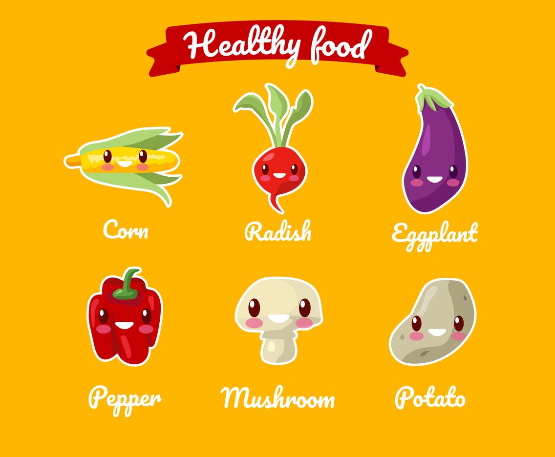 Vegetables Healthy Food Cartoon Set 