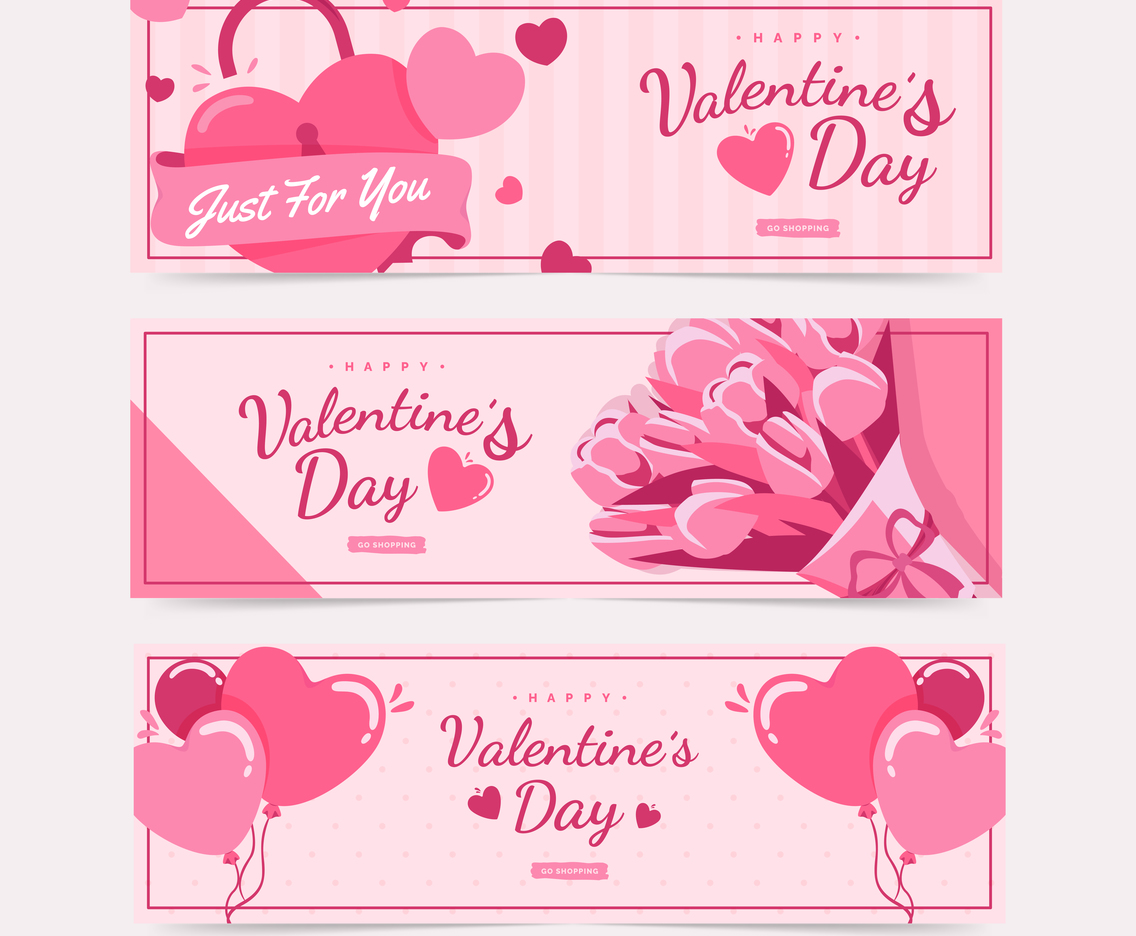 Cute Flat set of Valentine's day website banners.