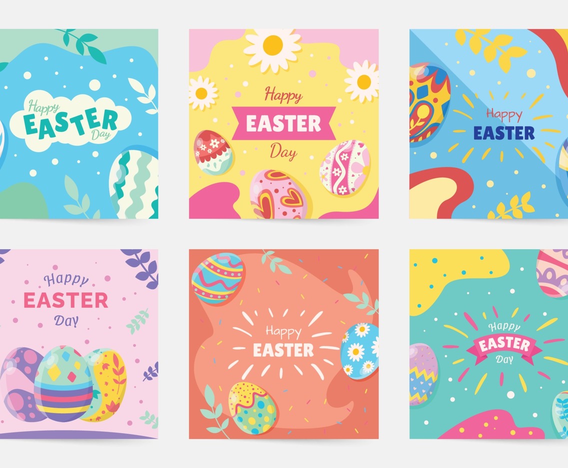 Set of Social Media Post Tempaltes Egg Decorated